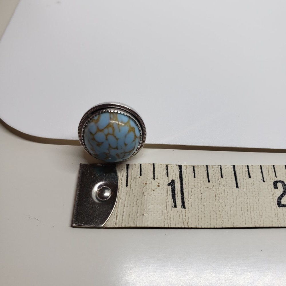 Vintage Blue Turquoise Silver Round Stud Earrings - Picture 7 of 7